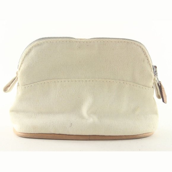 HERMES Ivory H Logo Bolide Cosmetic Case Canvas x Leather 1HER727K - Picture 11 of 12